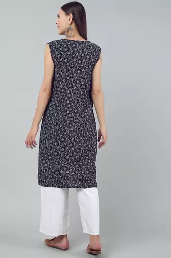 Anushil stylish and comfortable cotton kurti- allover printed v-neck design with side slit