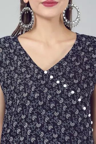 Anushil stylish and comfortable cotton kurti- allover printed v-neck design with side slit