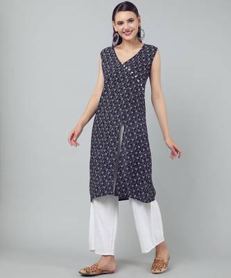 Anushil stylish and comfortable cotton kurti- allover printed v-neck design with side slit 4