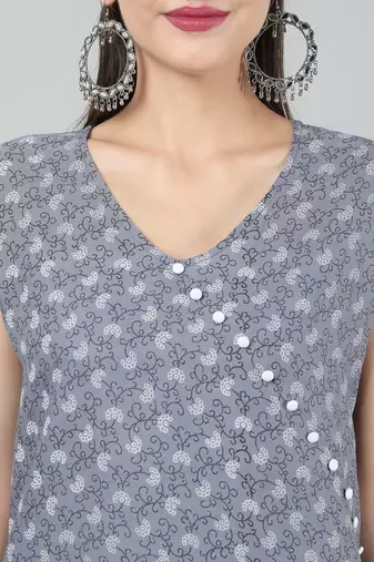 Anushil stylish and comfortable cotton kurti- allover printed v-neck design with side slit