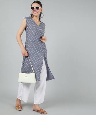 Anushil stylish and comfortable cotton kurti- allover printed v-neck design with side slit 5