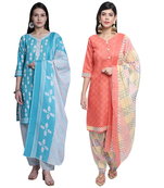 women multicolor cotton printed ready to wear patiala salwar suit combo pack of 2