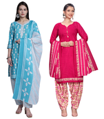 women multicolor cotton printed ready to wear patiala salwar suit combo pack of 2