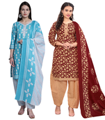 women multicolor cotton printed ready to wear patiala salwar suit combo pack of 2