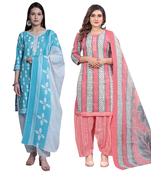 women multicolor cotton printed ready to wear patiala salwar suit combo pack of 2