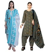 women multicolor cotton printed ready to wear patiala salwar suit combo pack of 2