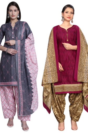 women multicolor cotton printed ready to wear patiala salwar suit combo pack of 2
