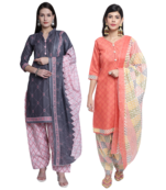 women multicolor cotton printed ready to wear patiala salwar suit combo pack of 2