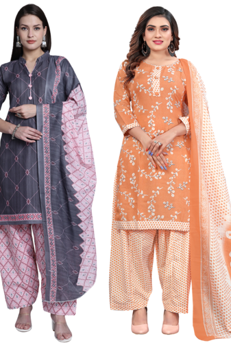 women multicolor cotton printed ready to wear patiala salwar suit combo pack of 2