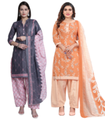 women multicolor cotton printed ready to wear patiala salwar suit combo pack of 2