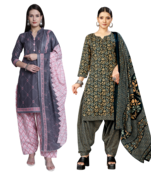 women multicolor cotton printed ready to wear patiala salwar suit combo pack of 2