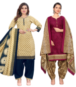 women multicolor cotton printed ready to wear patiala salwar suit combo pack of 2
