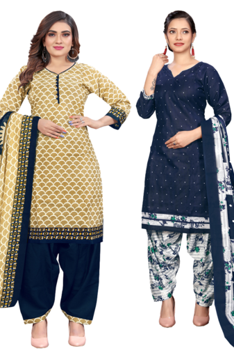 women multicolor cotton printed ready to wear patiala salwar suit combo pack of 2