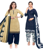 women multicolor cotton printed ready to wear patiala salwar suit combo pack of 2
