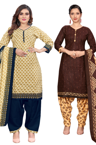 women multicolor cotton printed ready to wear patiala salwar suit combo pack of 2