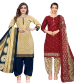 women multicolor cotton printed ready to wear patiala salwar suit combo pack of 2