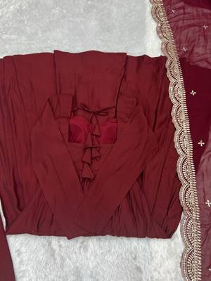 Roman silk Chanderi Fabric Fully Flair Gown, With Duppta And Pent  11