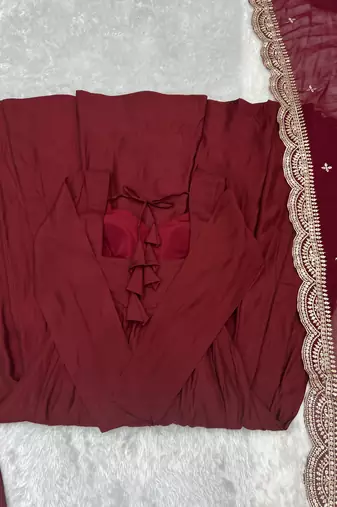 Roman silk Chanderi Fabric Fully Flair Gown, With Duppta And Pent 