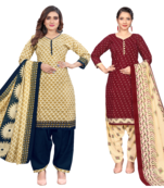 women multicolor cotton printed ready to wear patiala salwar suit combo pack of 2