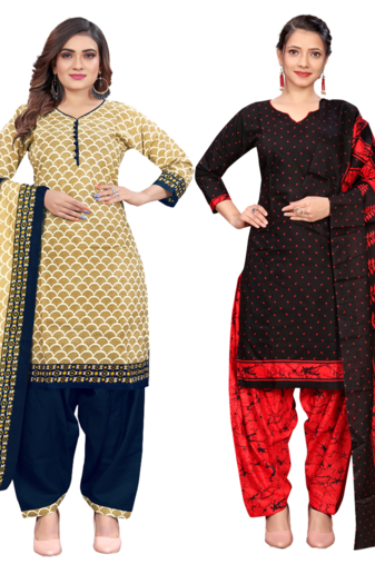 women multicolor cotton printed ready to wear patiala salwar suit combo pack of 2