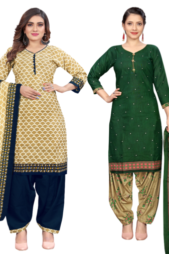 women multicolor cotton printed ready to wear patiala salwar suit combo pack of 2