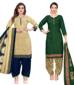 women multicolor cotton printed ready to wear patiala salwar suit combo pack of 2