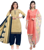 women multicolor cotton printed ready to wear patiala salwar suit combo pack of 2