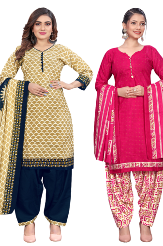 women multicolor cotton printed ready to wear patiala salwar suit combo pack of 2