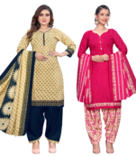women multicolor cotton printed ready to wear patiala salwar suit combo pack of 2