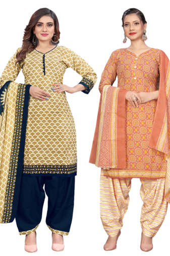 Rajnandini women multicolor cotton printed ready to wear patiala salwar suit combo pack of 2