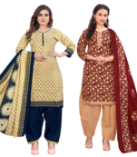 women multicolor cotton printed ready to wear patiala salwar suit combo pack of 2