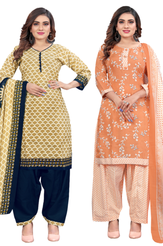 women multicolor cotton printed ready to wear patiala salwar suit combo pack of 2