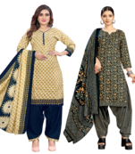 women multicolor cotton printed ready to wear patiala salwar suit combo pack of 2