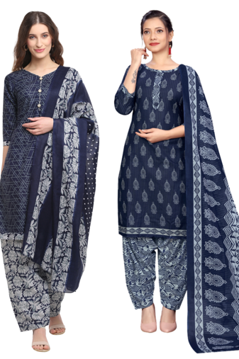 women multicolor cotton printed ready to wear patiala salwar suit combo pack of 2