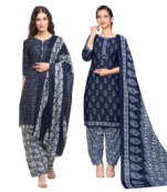 women multicolor cotton printed ready to wear patiala salwar suit combo pack of 2