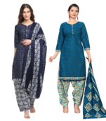 women multicolor cotton printed ready to wear patiala salwar suit combo pack of 2