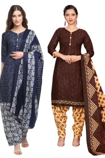 women multicolor cotton printed ready to wear patiala salwar suit combo pack of 2