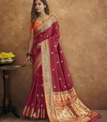 Maroon Soft Pethani Silk Blend Saree With Gold Zari Weawing Motifs With Matching Blouse Fabric