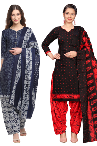 women multicolor cotton printed ready to wear patiala salwar suit combo pack of 2