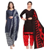 women multicolor cotton printed ready to wear patiala salwar suit combo pack of 2
