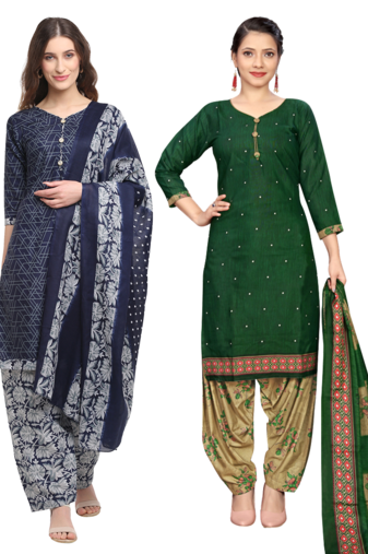 women multicolor cotton printed ready to wear patiala salwar suit combo pack of 2