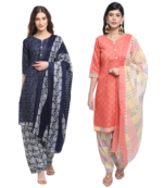women multicolor cotton printed ready to wear patiala salwar suit combo pack of 2