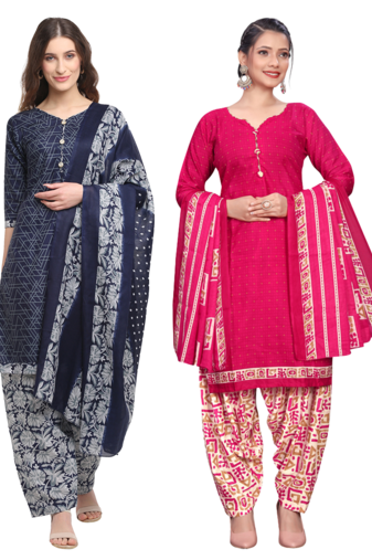 women multicolor cotton printed ready to wear patiala salwar suit combo pack of 2