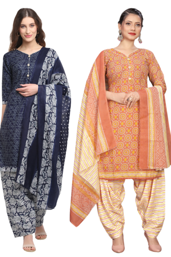 Rajnandini women multicolor cotton printed ready to wear patiala salwar suit combo pack of 2