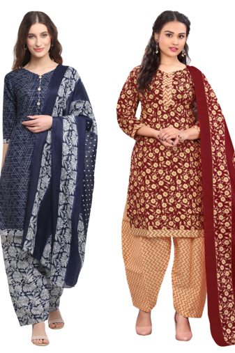 women multicolor cotton printed ready to wear patiala salwar suit combo pack of 2