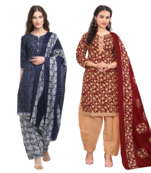 women multicolor cotton printed ready to wear patiala salwar suit combo pack of 2