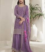 Violet embroidery chinnon party wear salwar suit