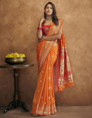 Orange Paithani Silk Saree With Zari Woven Work 2