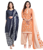 Rajnandini women multicolor cotton printed ready to wear patiala salwar suit combo pack of 2