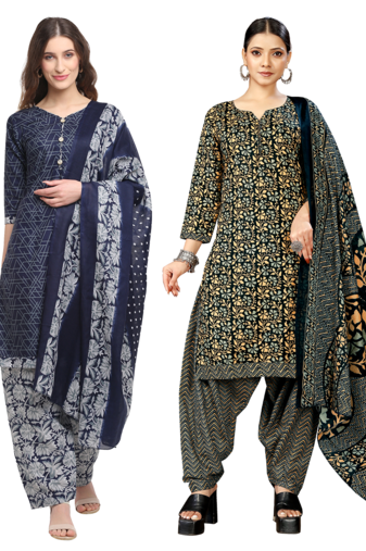 women multicolor cotton printed ready to wear patiala salwar suit combo pack of 2